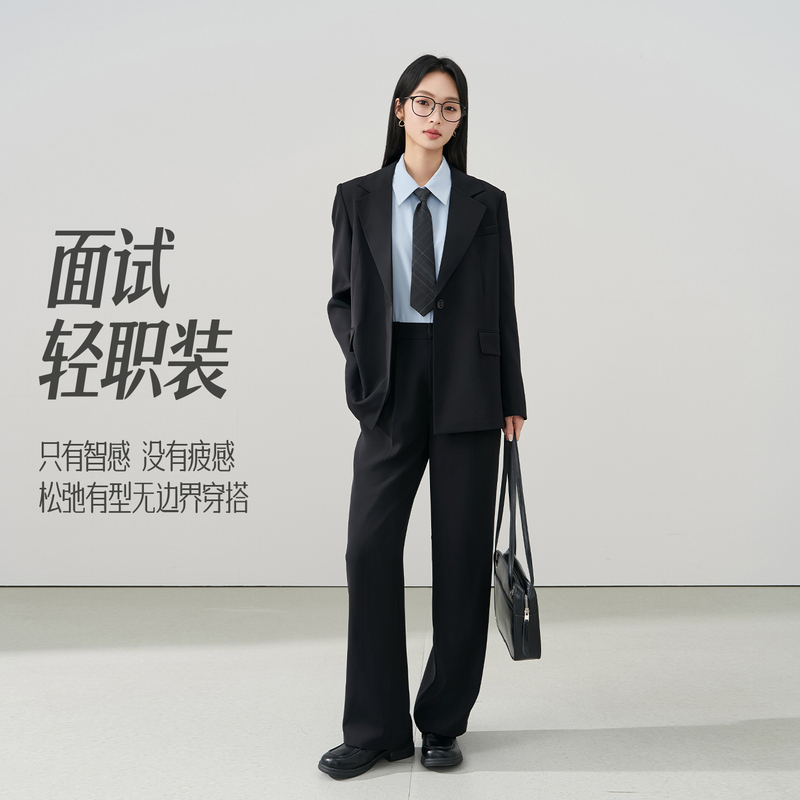 【Light Business Attire】Miss Bird's Interview Formal Wear Professional Suit Set Women's Black Petite Suit Jacket 【Light Business Attire】Miss Bird's Interview Formal Wear Professional Suit Set Women's Black Petite Suit Jacket