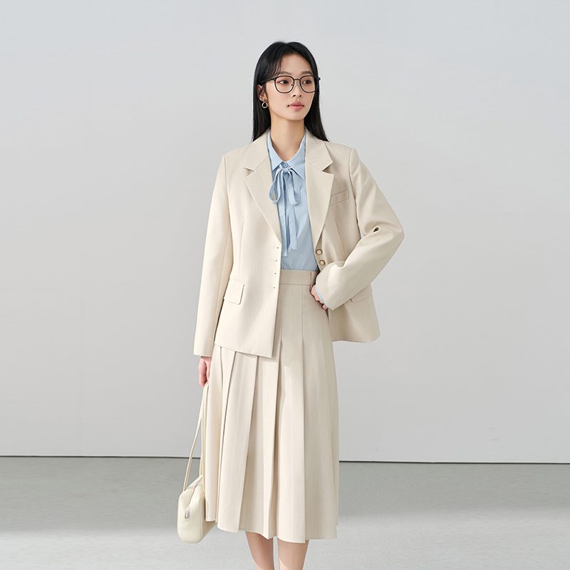 Miss Bird Off-White Interview Blazer Women's Spring Professional Formal Wear Petite Suit Set