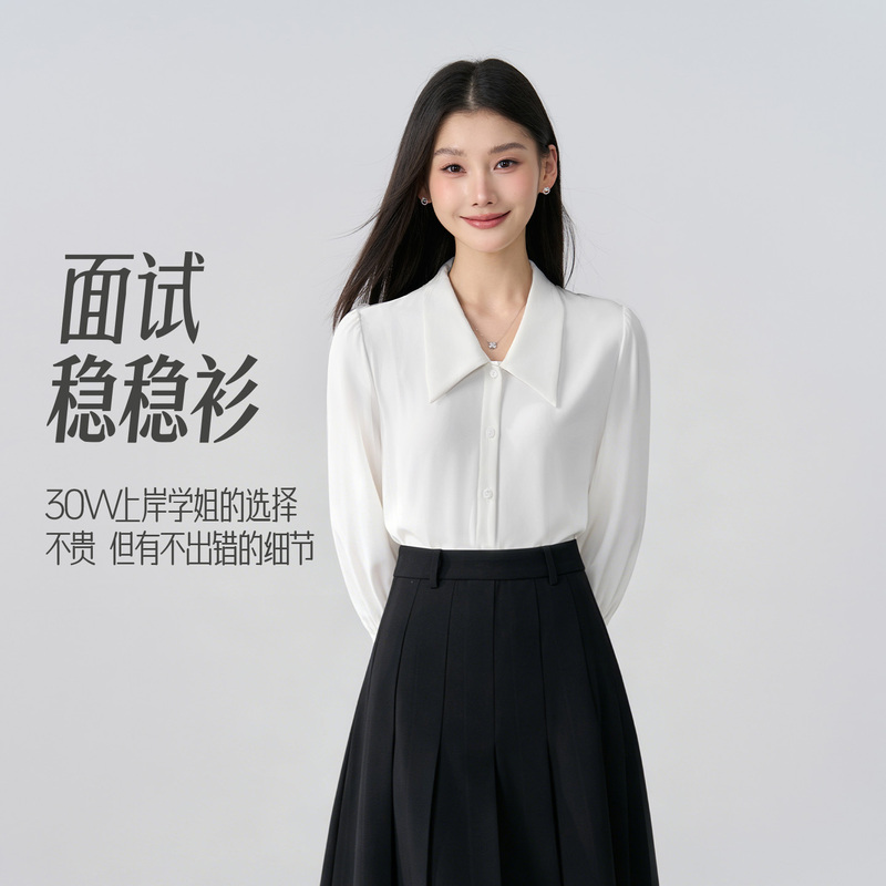Miss Bird White V-Neck Long-Sleeved Chiffon Shirt Top Women's Summer Suit Professional Interview Formal Shirt