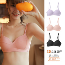 Cotton underwear womens thin chest small girl seamless student small chest silk spring and summer gathering without steel ring bra