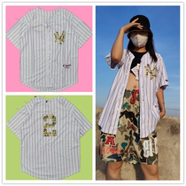 European and American baseball uniforms striped short-sleeved hip-hop jersey jacket skateboard street Harajuku mid-length men and women hiphop trend