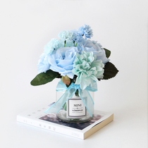 Dahlia rose simulation flower fake flower glass flower ornaments living room transparent vase table floral set