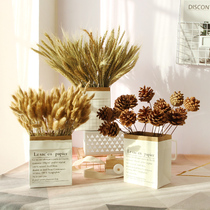 ins mini Kraft paper bag dried flower bouquet Nordic powder forget-me-not rabbit tail grass pine cone everlasting flower decoration set