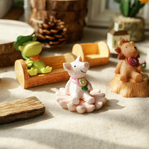 Mini ornament animal with base cartoon cute accessories zakka resin doll creative ornament