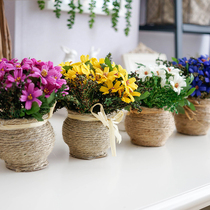 Pastoral hemp rope flowerpot beauty chrysanthemum whole flower fake flower potted office plant potted decoration simulation flower
