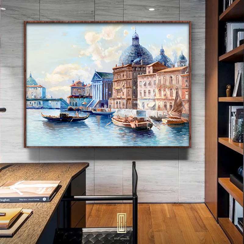 Pure hand-painted oil painting living room decorative painting American-style painting sofa background wall painting architectural scenery hotel large mural