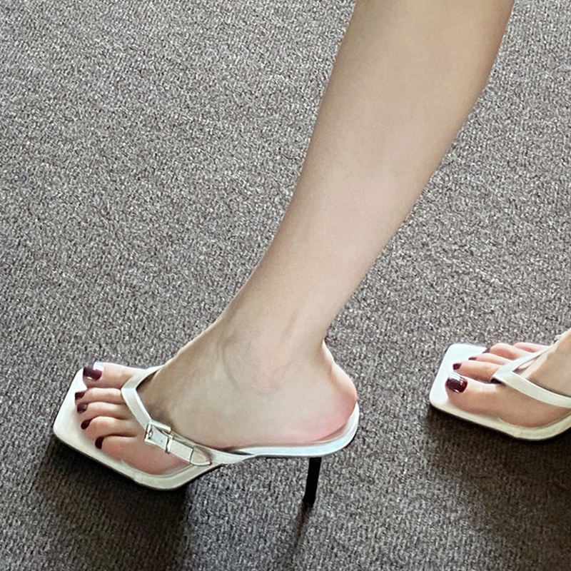 Cowhide! Women's Summer 2026 New White Flip-Flops with Thin Heels That Are Comfortable and Not Tiring for the Feet, High-Heeled Shoes Cowhide! Women's Summer 2026 New White Flip-Flops with Thin Heels That Are Comfortable and Not Tiring for the Feet, High-Heeled Shoes