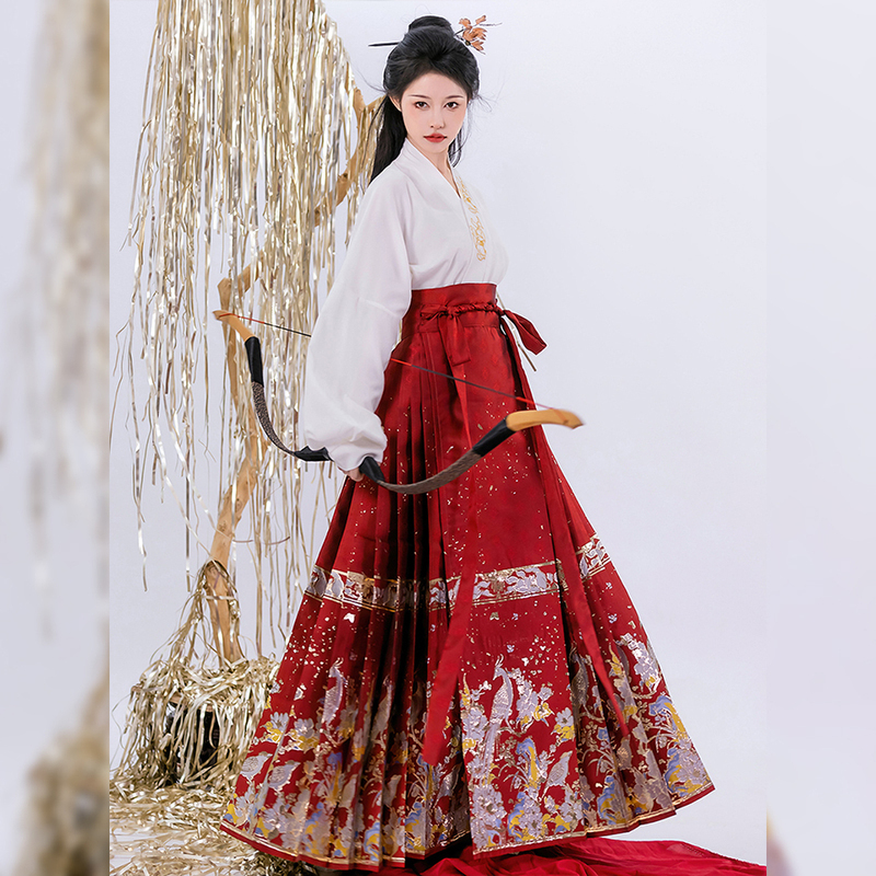 Qingjing Pavilion New Chinese Style Ming Dynasty Red Gold Thread Embroidery Mamian Skirt Piece Set Women's 2026 Spring and Autumn New Daily Adult Hanfu Qingjing Pavilion New Chinese Style Ming Dynasty Red Gold Thread Embroidery Mamian Skirt Piece Set Women's 2026 Spring and Autumn New Daily Adult Hanfu