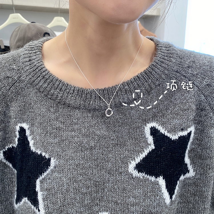 Chen Ji Children's identical oval concave and convex texture lock bones chain ins small crowdsourced minimalist design sensation necklace tide 104