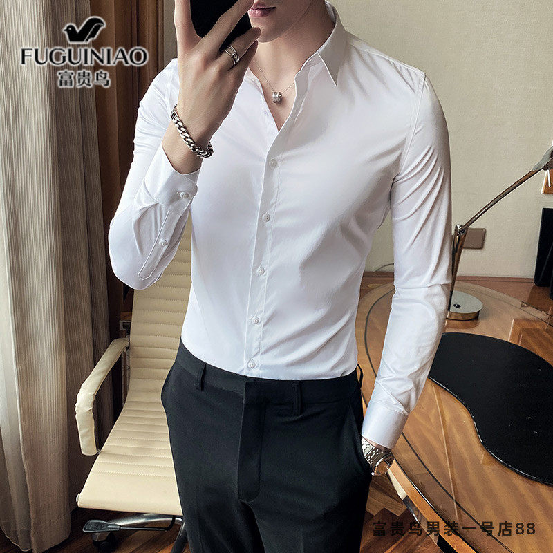 Rich and expensive Korean version Long sleeves white shirt men's 2021 spring autumn new inner hitch bottom-up business men's shirt