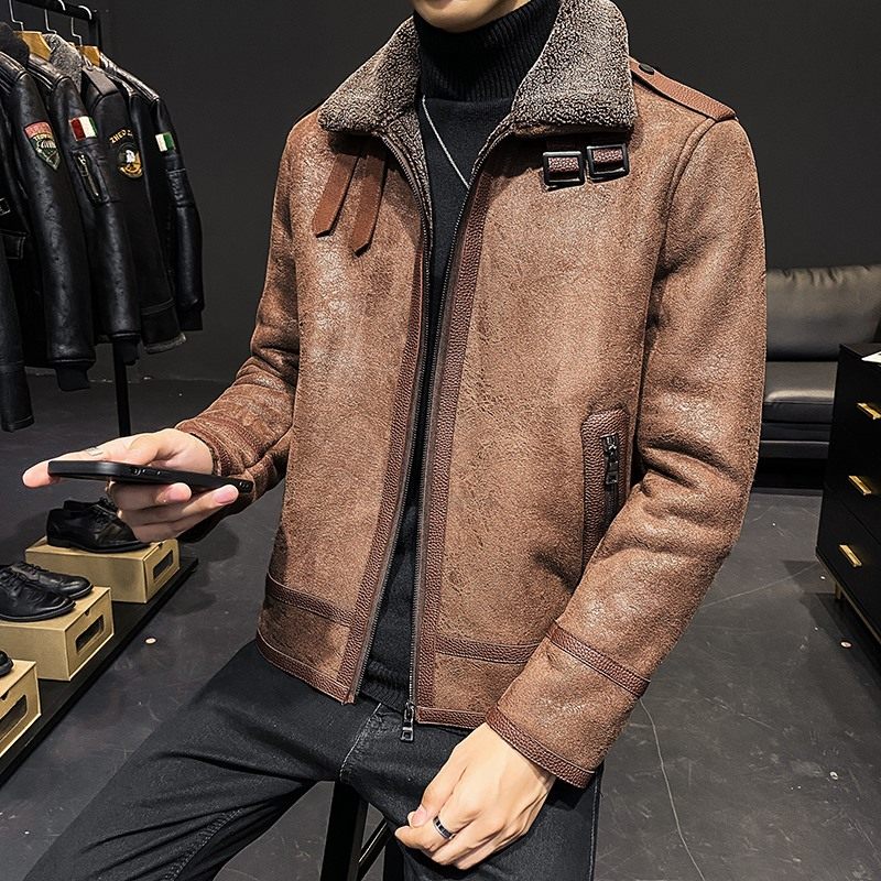 TWG Chauffin lamb suede jacket male winter warmth Korean version Body Suede Thickened men's fur one-piece jacket