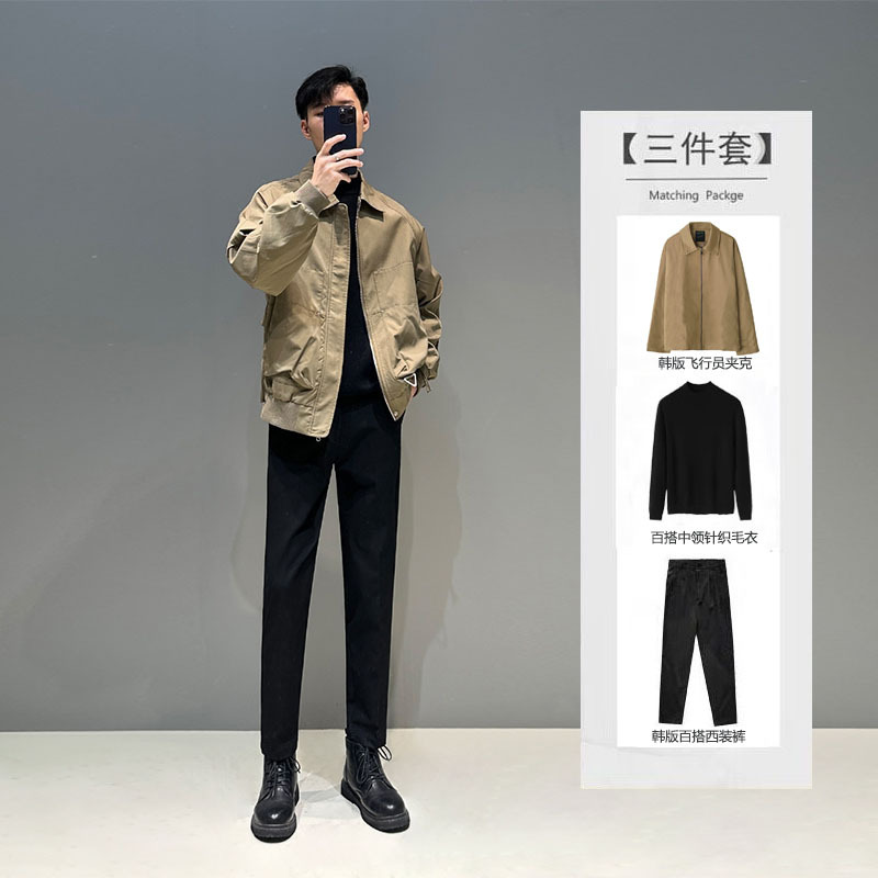 Men's Spring Korean Style Casual Suit, Loose Short Lapel Jacket, Men's Pilot Top