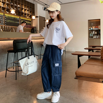 Girls tennis red summer clothing short sleeve T-shirt denim suit 2022 new Korean version CUHK Girl trendy foreign air Two sets