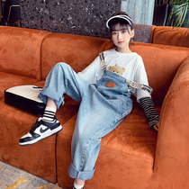 Girl Denim Back Belt Pants 2022 Spring Dress CUHK Child Foreign Air Pants Children Han Version Loose Casual Pants Long Pants Tide
