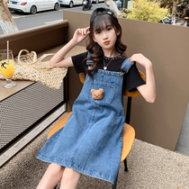 Girl Braces Skirt Dress Denim Dress 2022 New Summer Children Foreign Air Trendy CUHK Childrens Tennis Red Dress Dress