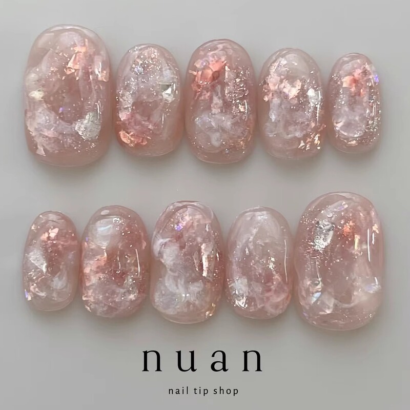 Luomanzhi【Peach Girl】New Autumn and Winter Style Pure Handmade Wearable Nails with a High-End Feel, Short Style, Elegant and Complexion-Enhancing Nail Art
