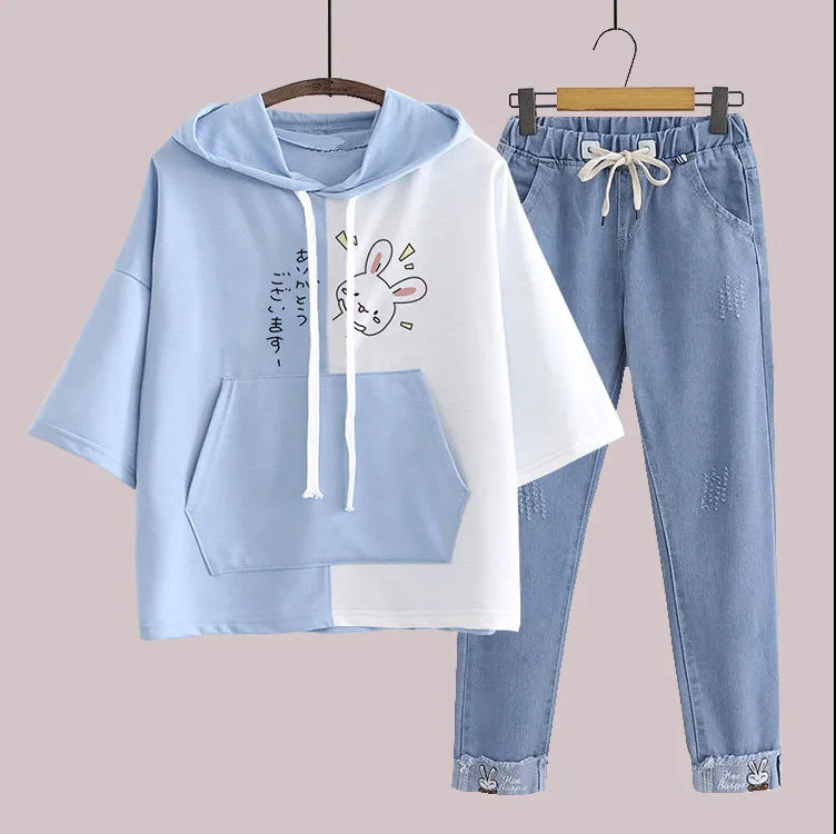 Summer Mori female junior high school student short-sleeved suit 2022 new female big boy middle school student casual loose T-shirt two-piece suit