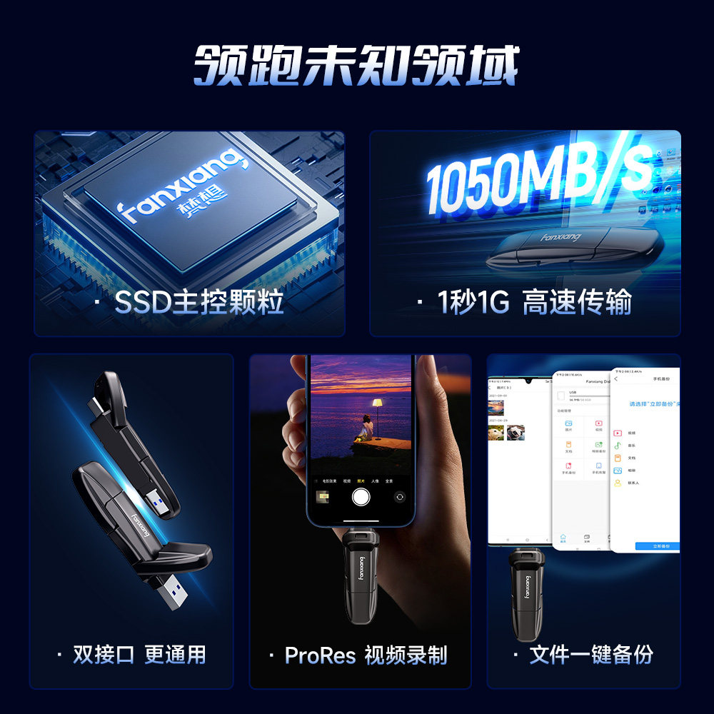 Fanxiang Ff952 High-Speed Solid-State USB Flash Drive with Large Capacity of 1T512G, Dual-Use for Mobile Phones and Computers, Type-C Dual Interface