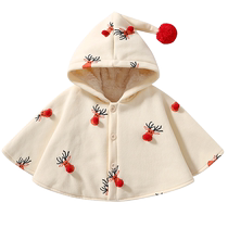 Baoran baby girl hooded plus velvet cloak fashionable princess outing warm clothing reachable girls cloak winter clothing