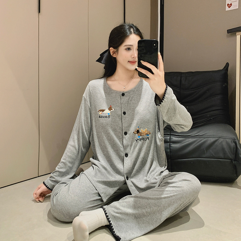 Maternity Pajamas with Breast Pads, Postpartum Summer Thin Modal Large Size Nursing and Breastfeeding Loungewear, Maternity Home Wear