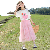 Girls summer dress suit skirt 2023 new net red ocean gas trendy big child clothes girl summer clothes two sets