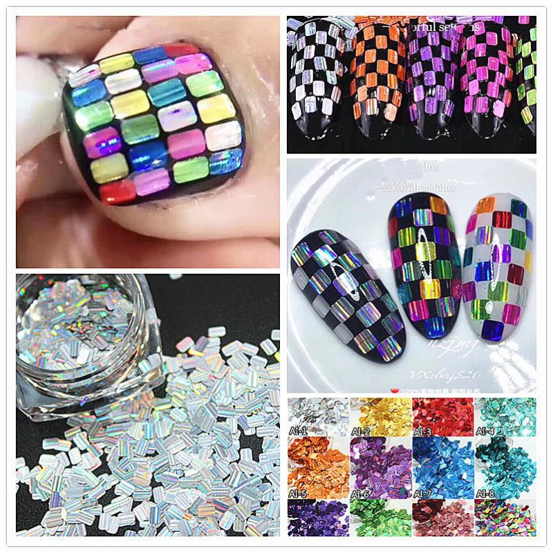 Nail DIY accessories Japanese metal laser striped diamond rectangular round triangle bright flakes