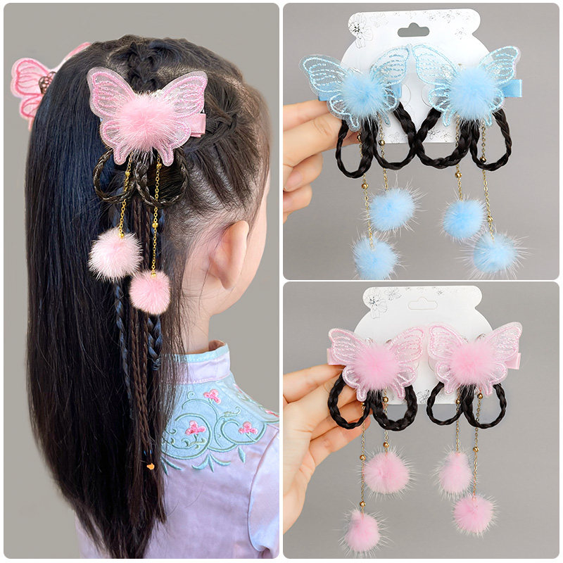 Antique hair accessories children's Han clothing headdress fairy butterfly tassel accessories new costume fairy hair clip girls hair clip