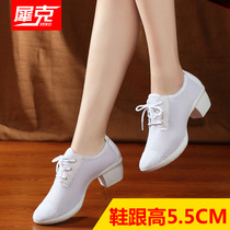 Rhinoceros dance shoes womens white dance shoes square dance shoes medium heel soft bottom summer mesh breathable sailor dance womens shoes