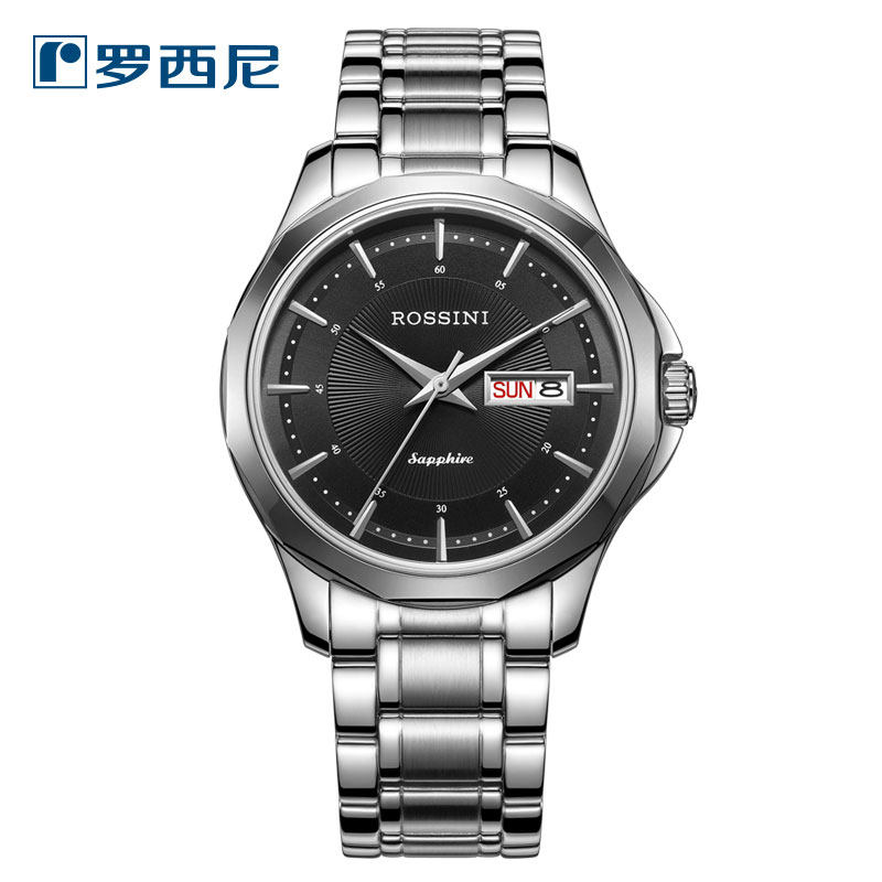 Rossini counter watch men's stainless steel waterproof business casual men's watch tungsten steel calendar quartz men's watch 5777