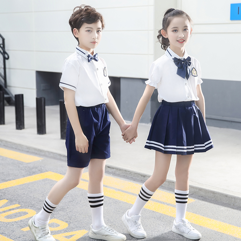 Elementary school uniform set summer dress English style summer style kindergarten kindergarten uniform short sleeve children's class uniform white