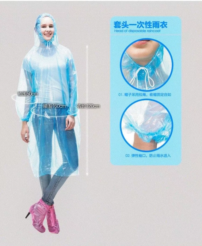 Poncho trong suốt quần mưa đặt bộ đồ đi bộ dùng một lần chống thấm nước mưa unisex phân chia người lớn