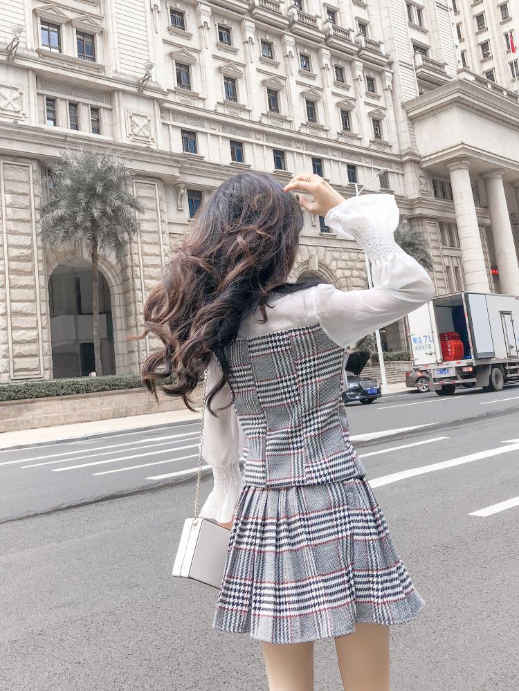 DABI 韓系蝴蝶結拼接百褶裙套裝長袖裙裝 DABI 韓系蝴蝶結拼接百褶裙套裝長袖裙裝