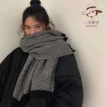 Herringbone print lovers Korean version knitted wool line scarves for mens winter thickened warm female students cute tennis red scarves