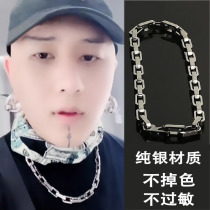 Sterling silver thick necklace male European and American domineering square buckle hip-hop chain street Cuban chain Wang Xiaoguo Qin Xiaoxian same style