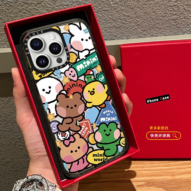 Collaboration with Line Friends Cartoon Minini Animal Park Theme Suitable for iPhone 16 Pro Phone Case 17 Pro Max Magnetic Magsafe Transparent 15 Plus Japanese and Korean Style 14/13 for Women