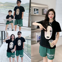Out of the tour pro-son dress mother and son in summer clothes a three-mouth four-mouth cartoon round collar one-piece baby boomer T-shirt short sleeve