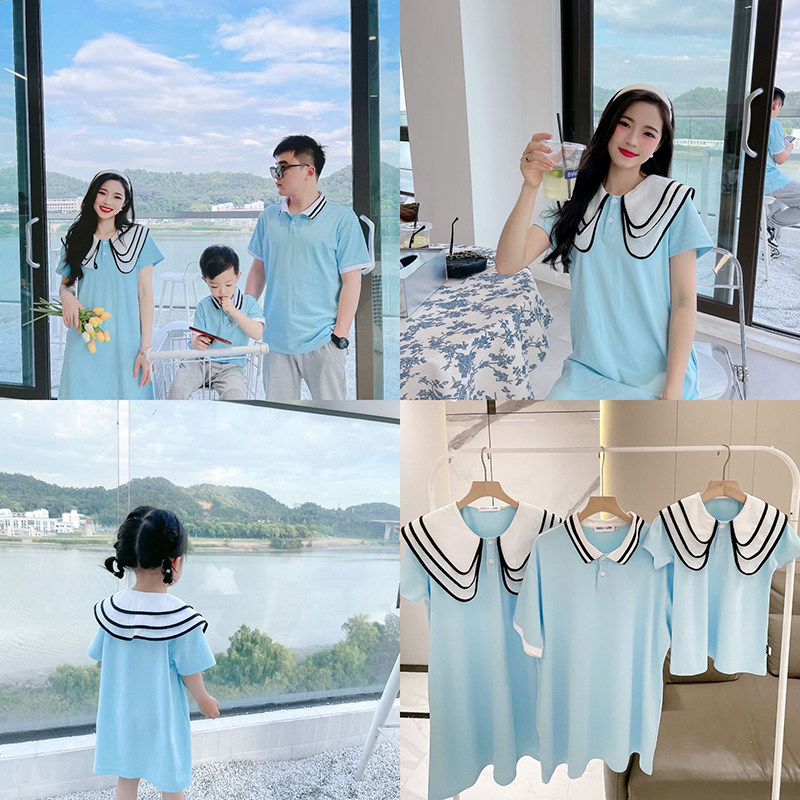 Fried Street Kiss on a 2022 new wave son and son T-shirt family of three, four-mouthed mother women dress the foreign pie