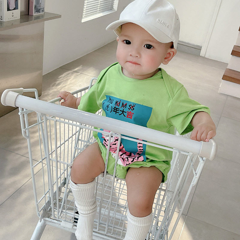 Pro-son-loaded baby climbs to a family of three-four-mouth summer clothes mother-son tiger pattern cartoon T-shirt short sleeve pure cotton damp