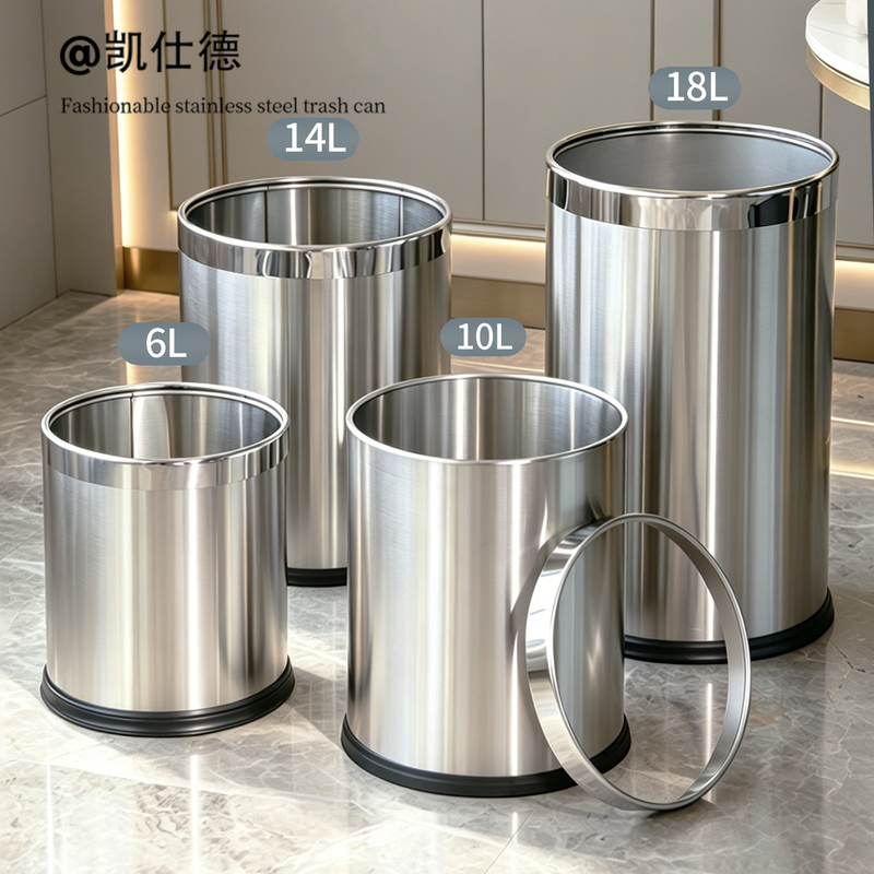 304 Stainless Steel Trash Can for Home Kitchen with Pressure Ring, Cylindrical Commercial Outdoor Public Restroom Iron Bucket 304 Stainless Steel Trash Can for Home Kitchen with Pressure Ring, Cylindrical Commercial Outdoor Public Restroom Iron Bucket