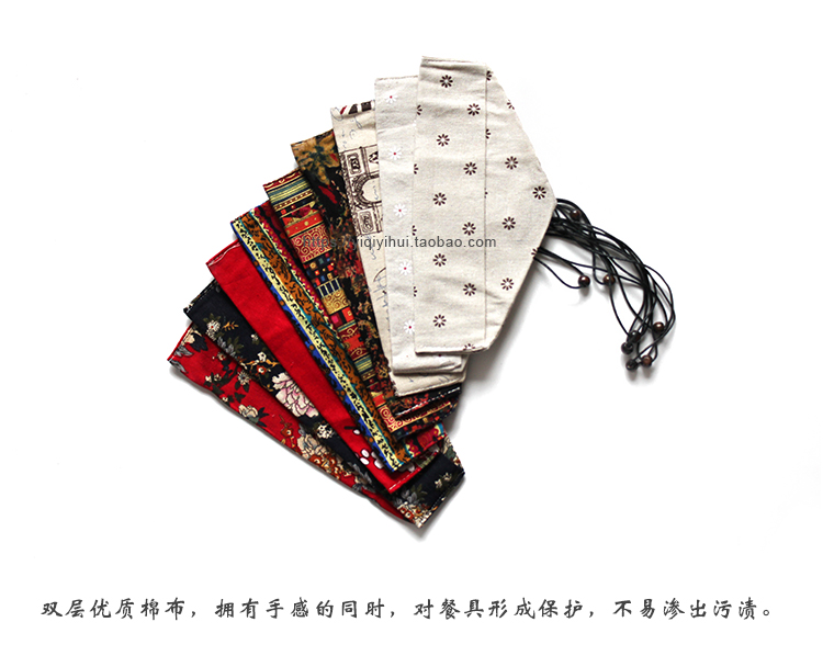 Trung quốc tươi tay dệt kim dòng bộ đồ ăn túi lưu trữ túi vải túi phong cách Nhật Bản xách tay bộ đồ ăn túi đũa set bát đĩa đẹp