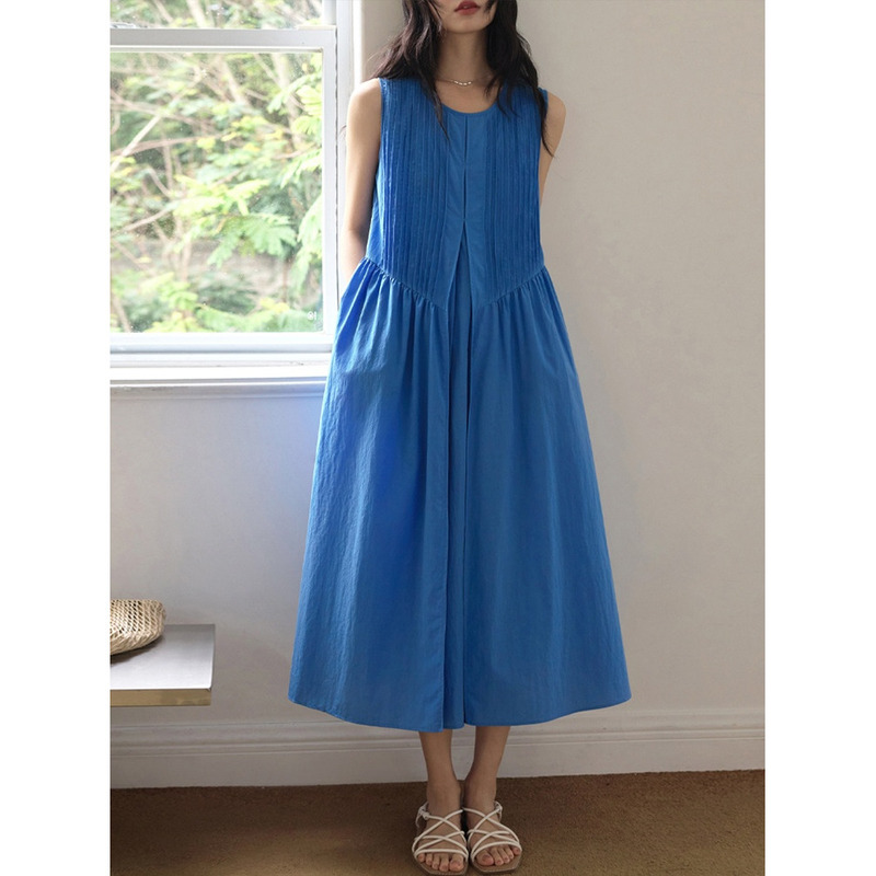 Clearance Sale~ Brand Withdrawal from the Market Klein Blue Color-Enhancing Sleeveless Tank Dress Summer Vacation Long Dress