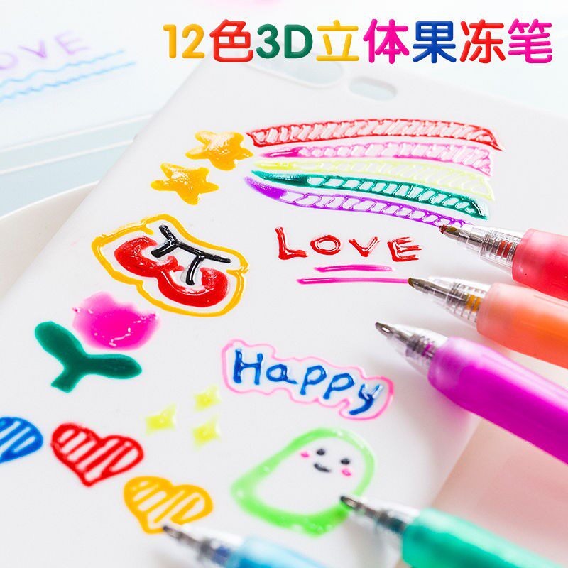 3D solid jelly pen glass hand painted graffiti DIY fluorescent pen student children's hand tent Colour medium pen-Taobao