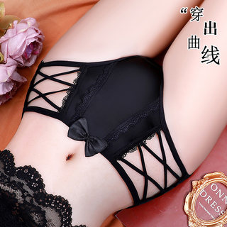 Mid-Waist Women's Underwear 2026 New Style Sexy Pure Desire Thin Strap Hollow-Out Abstinence Style Satin Plus Size Large Triangle Panties for Women