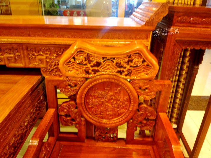 Bộ bàn ghế gỗ hồng mộc Zhongtang bộ sáu mảnh Vỏ gỗ nguyên khối cho bàn tám tầng bàn ghế Taishi kết hợp ngồi xổm - Bàn / Bàn bàn gỗ ép