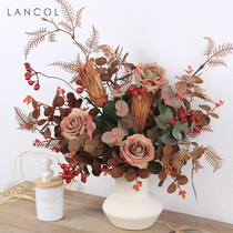 Lancol Retro Natural Emulation Flower Suit Curry Roses Bouquet Home Tabletop Table Putting Flowers Fake Flowers