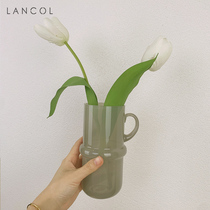 Lancol brief Delicate Grey Jade Ribbon Handlebar Small Vase Home Tabletop Hydroponic Flower Arrangement Small Pendulum Floral