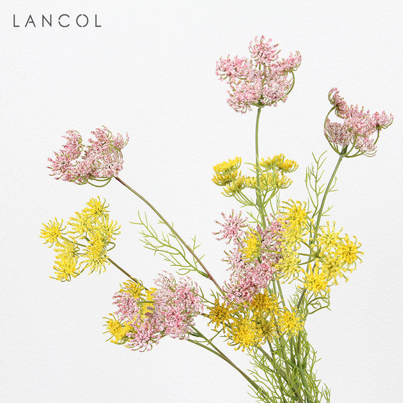 Lancol Fields Garden Fresh Simulation Flowers 5 Heads Powder Yellow Lace Home Desktop Decoration Flowers Scape Photography Fake Flowers