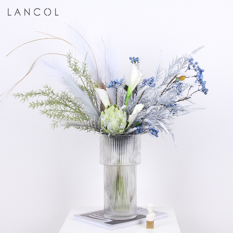 Lancol minimalist Extravagant Wind Emulation Flower Suit Grey Blue Floral living Living room Xuanguan Decorative Flower-like board Fake Flowers