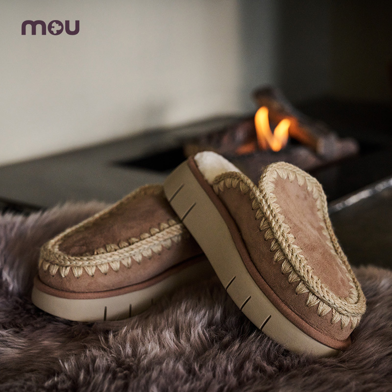 Sheepskin and Wool Integrated Elastic Thick-Soled Wool Slippers That Can Be Worn Outside