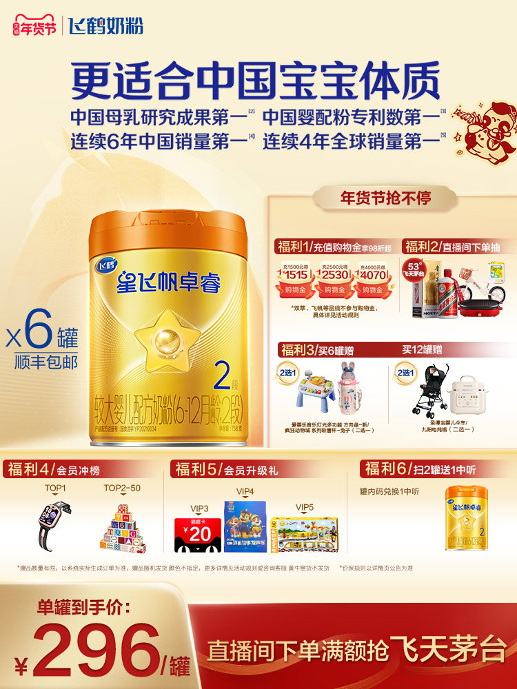 Be the First to Buy | Feihe Xingfeifan Zhuorui Proa2Β-Casein 2-Stage Infant Milk Powder 758g*6 Cans